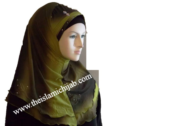 Lovely Lime shade Beaded Stylish 1 piece Hijab  7